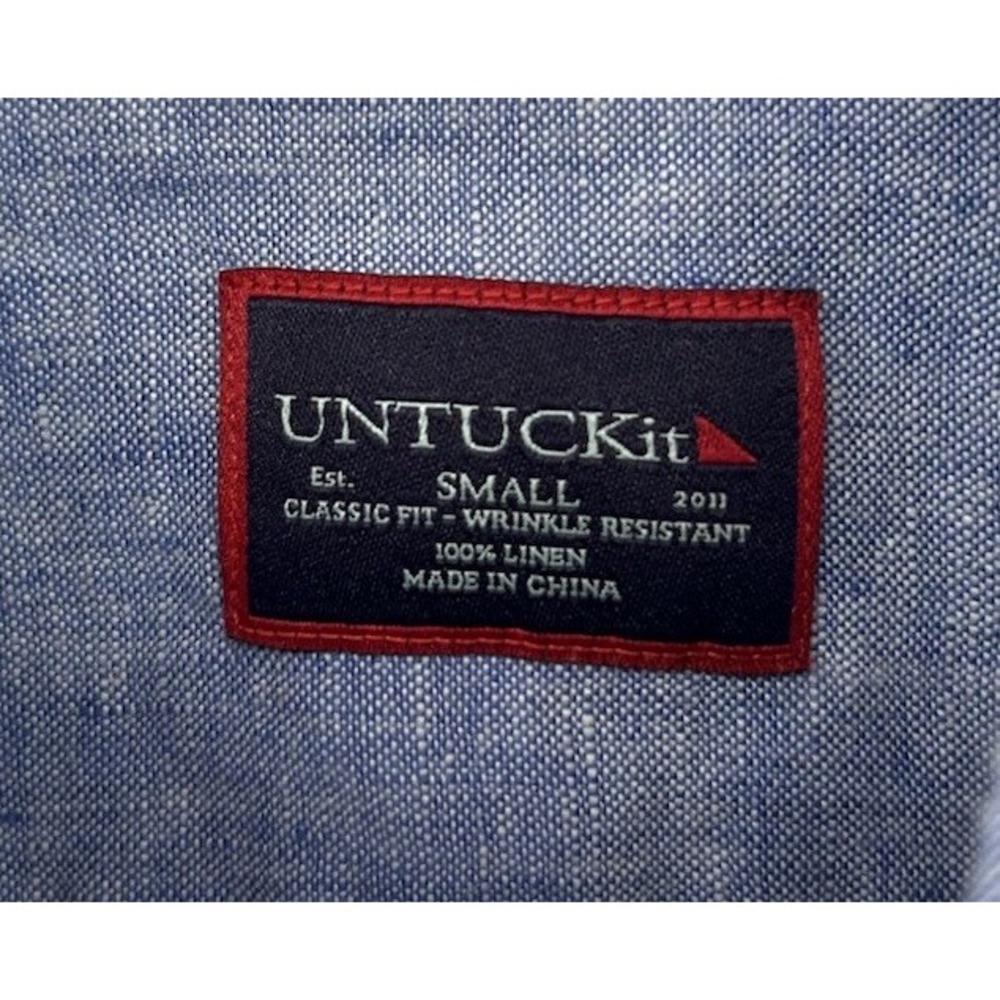 Untuckit Wrinkle Resistent 100% Linen Short Sleeve Button Down Light Blue XL - Picture 3 of 4